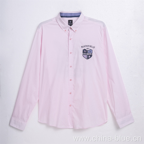 men's soft cotton pink long sleeve embroidery shirt